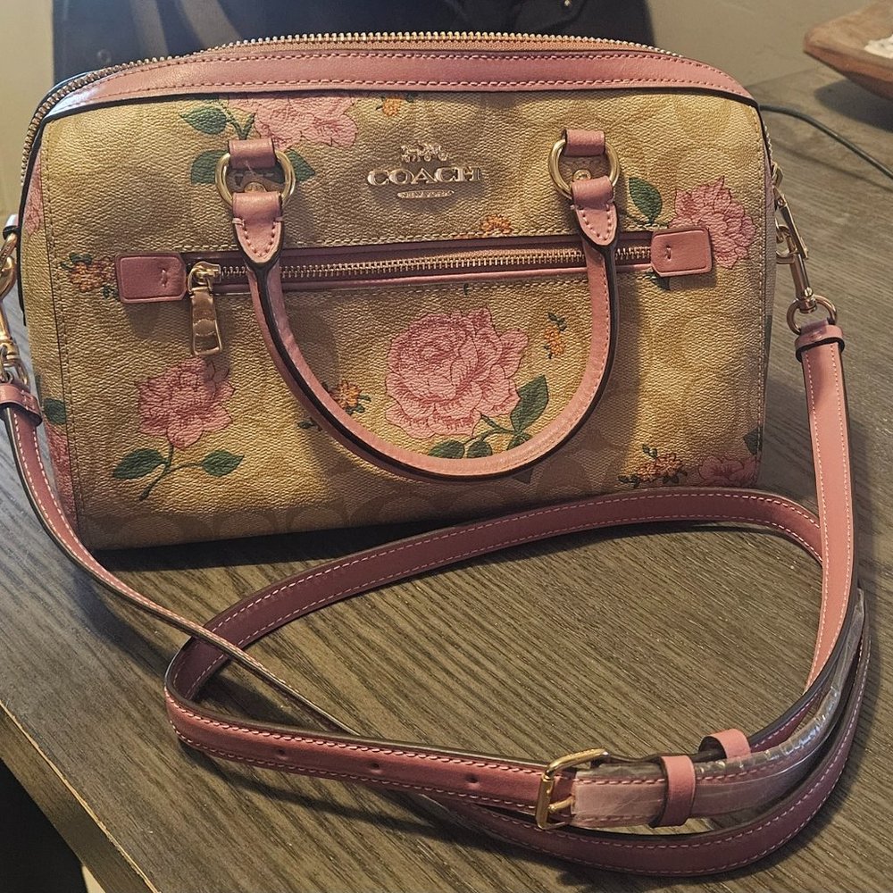 Coach Rowan Satchel Bag In Signature Canvas With Prairie Rose Print